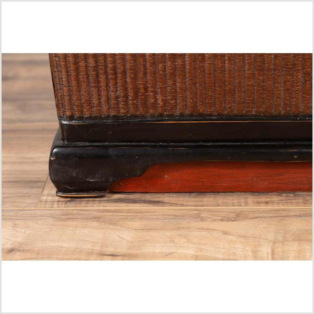 Chinese 1900s Wooden Treasure Chest with Rattan Accents and Dark Brass Hardware-5. Asian & Chinese Furniture, Art, Antiques, Vintage Home Décor for sale at FEA Home