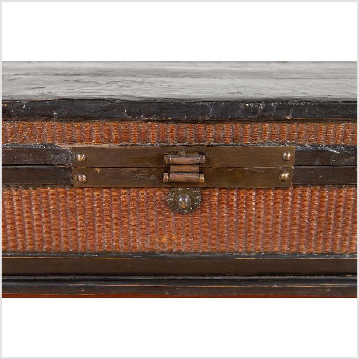 Chinese 1900s Wooden Treasure Chest with Rattan Accents and Dark Brass Hardware-6. Asian & Chinese Furniture, Art, Antiques, Vintage Home Décor for sale at FEA Home