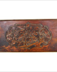 Dark rosewood wall plaque, hand-carved with lacquered bird and foliage design, Chinese 19th century.