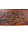Dark rosewood wall plaque, hand-carved with lacquered bird and foliage design, Chinese 19th century.