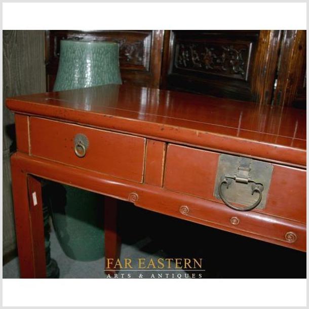 Chinese 19th Century Red Lacquer Desk Table with Drawers-3. Asian & Chinese Furniture, Art, Antiques, Vintage Home Décor for sale at FEA Home