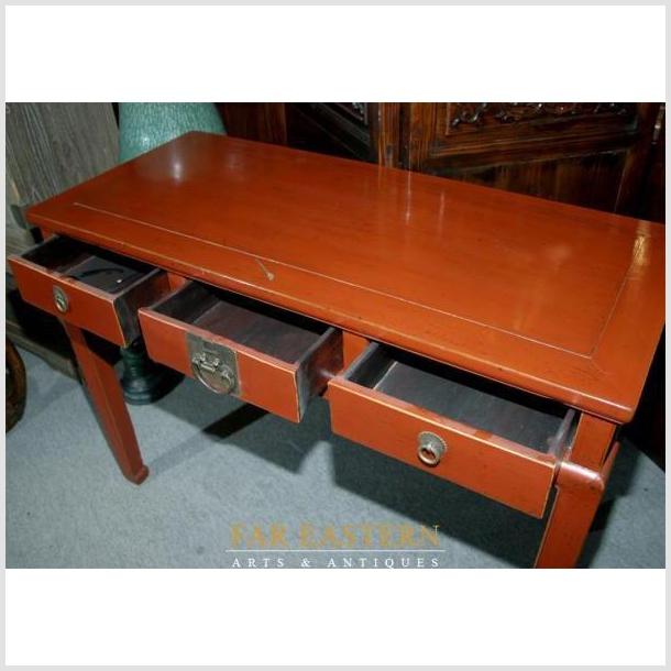 Chinese 19th Century Red Lacquer Desk Table with Drawers-4. Asian & Chinese Furniture, Art, Antiques, Vintage Home Décor for sale at FEA Home
