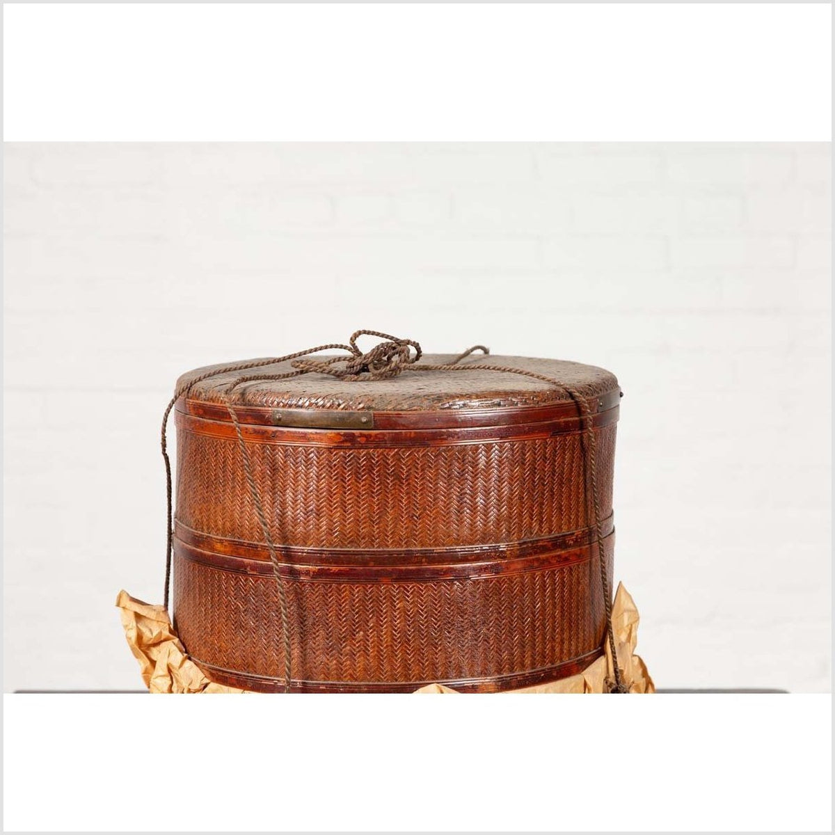 Chinese 19th Century Tiered Food Basket with Stacking Parts, Paper and Rope Ties-3. Asian & Chinese Furniture, Art, Antiques, Vintage Home Décor for sale at FEA Home