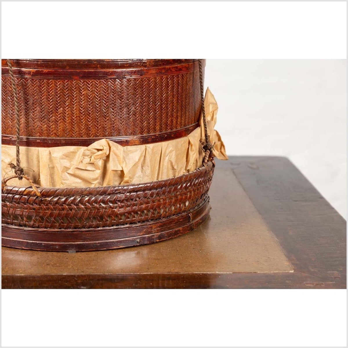 Chinese 19th Century Tiered Food Basket with Stacking Parts, Paper and Rope Ties-6. Asian & Chinese Furniture, Art, Antiques, Vintage Home Décor for sale at FEA Home