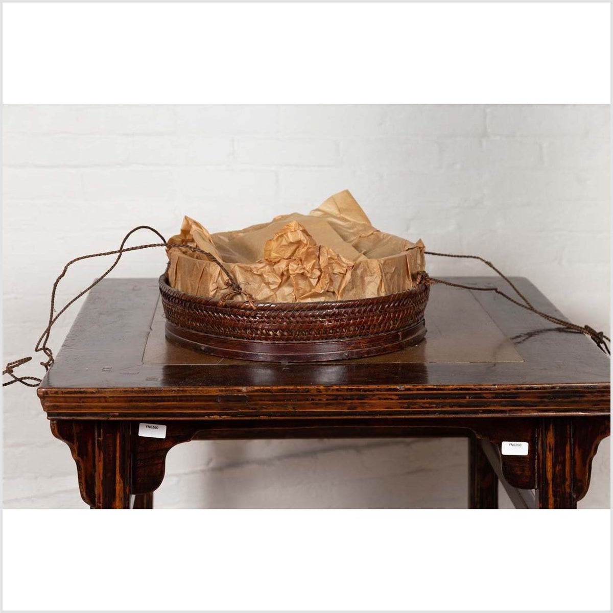Chinese 19th Century Tiered Food Basket with Stacking Parts, Paper and Rope Ties-9. Asian & Chinese Furniture, Art, Antiques, Vintage Home Décor for sale at FEA Home