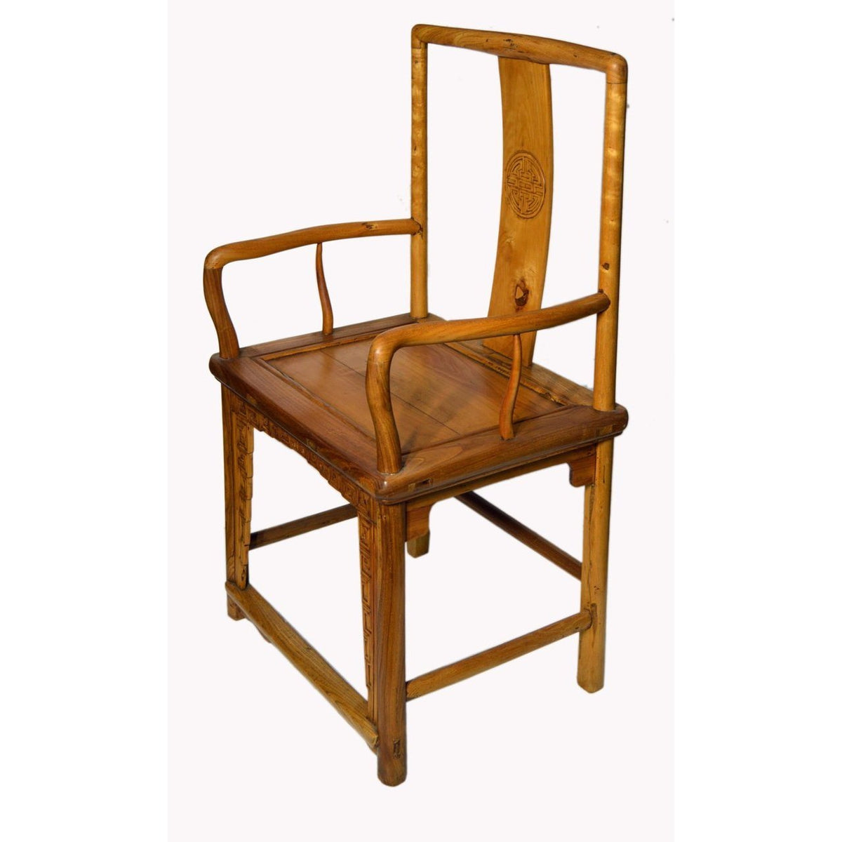 Chinese 19th Century Yumu Wood Chair with Hand-Carved Medallion and Greek Key-5. Asian & Chinese Furniture, Art, Antiques, Vintage Home Décor for sale at FEA Home