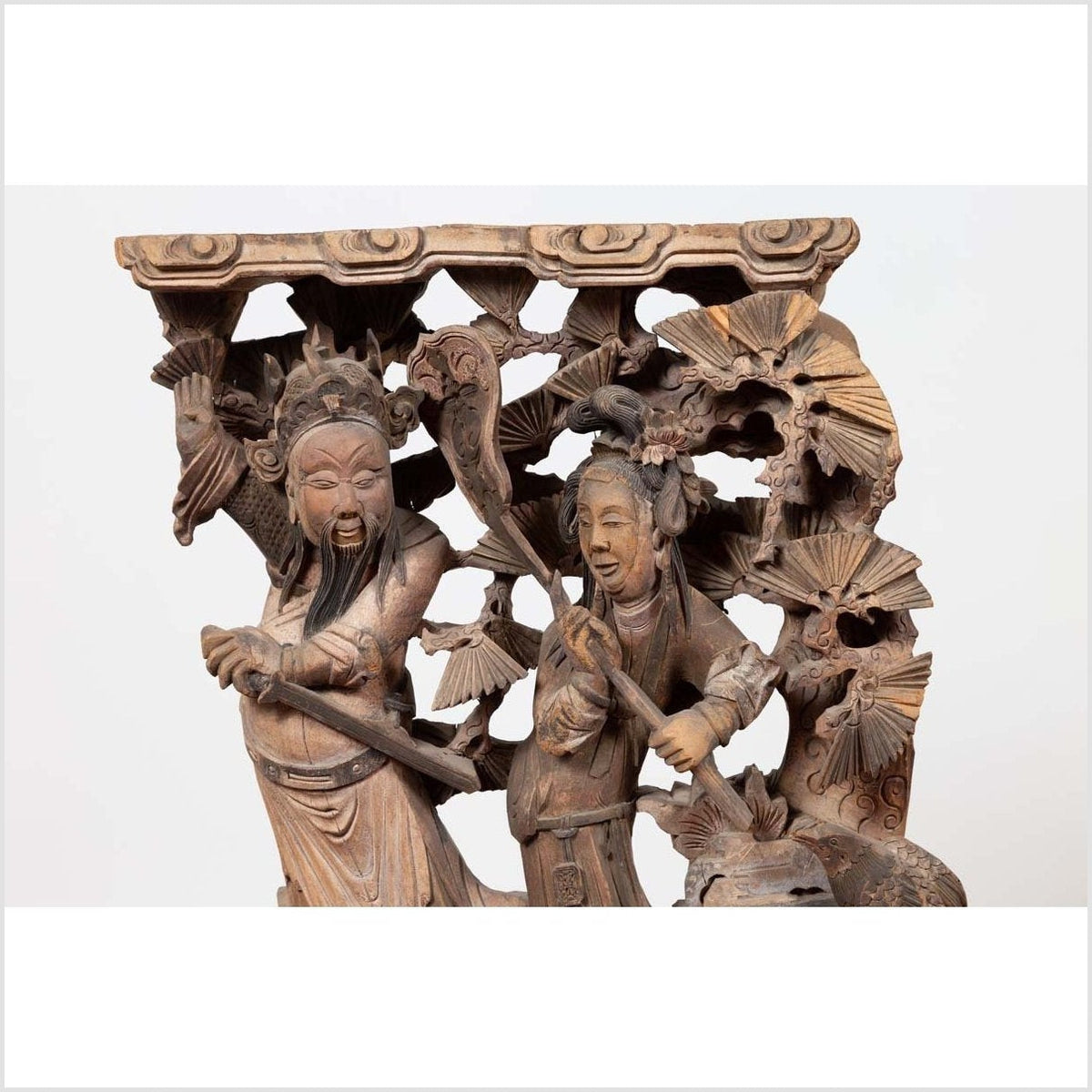Chinese Antique 1900s Hand Carved Wooden Corbel with Deities Mounted on Base-5. Asian & Chinese Furniture, Art, Antiques, Vintage Home Décor for sale at FEA Home