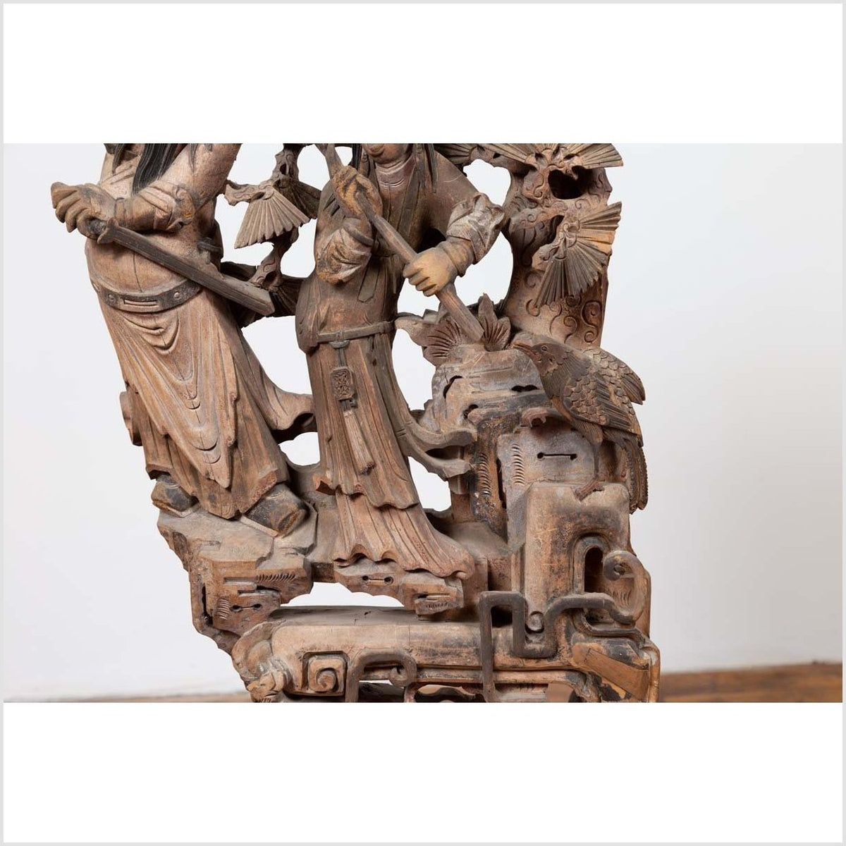 Chinese Antique 1900s Hand Carved Wooden Corbel with Deities Mounted on Base-6. Asian & Chinese Furniture, Art, Antiques, Vintage Home Décor for sale at FEA Home