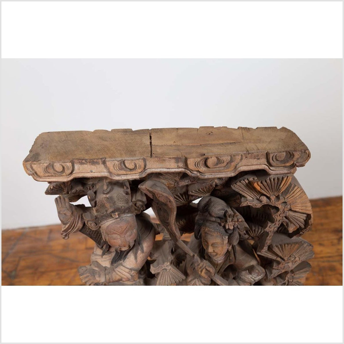 Chinese Antique 1900s Hand Carved Wooden Corbel with Deities Mounted on Base-8. Asian & Chinese Furniture, Art, Antiques, Vintage Home Décor for sale at FEA Home