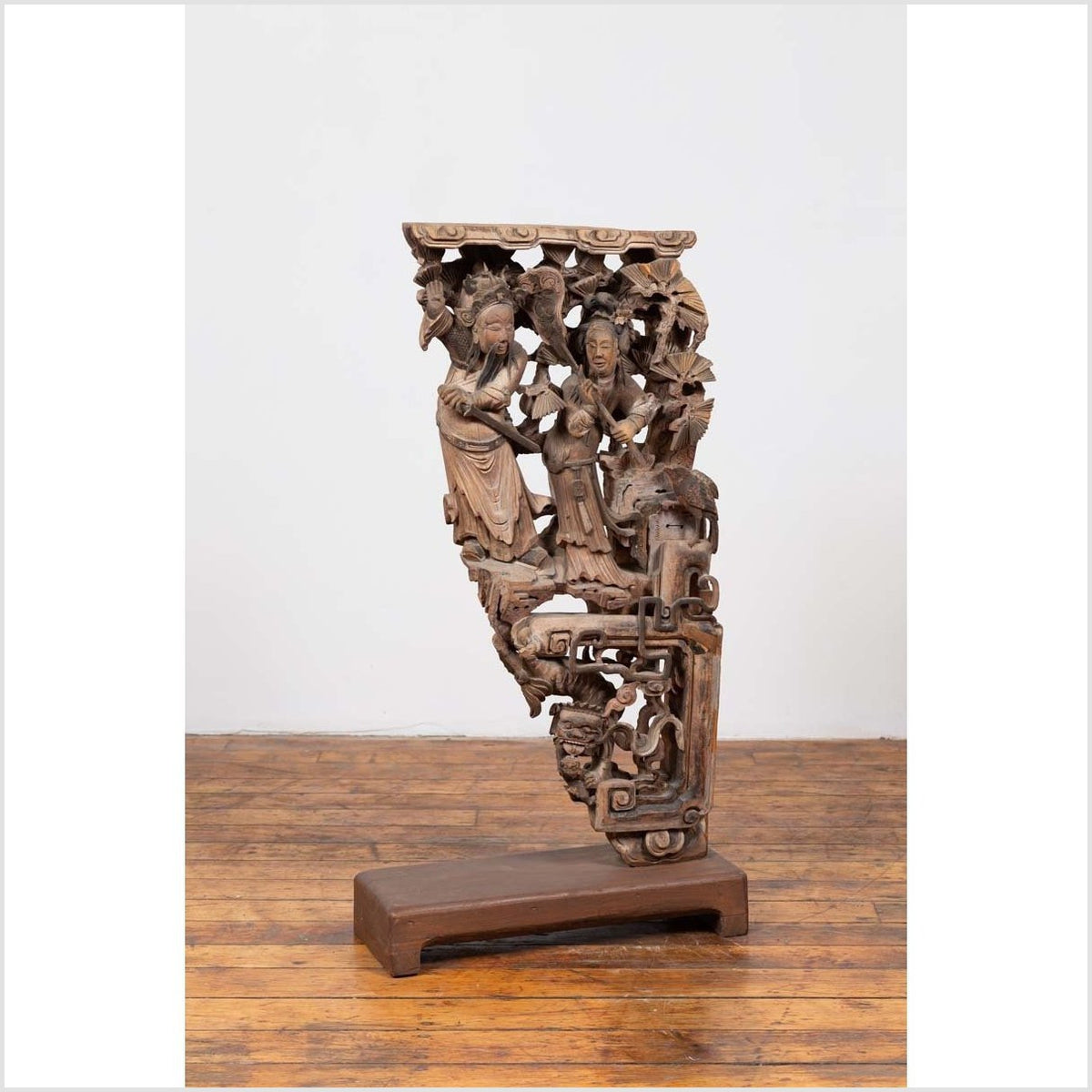 Chinese Antique 1900s Hand Carved Wooden Corbel with Deities Mounted on Base-9. Asian & Chinese Furniture, Art, Antiques, Vintage Home Décor for sale at FEA Home
