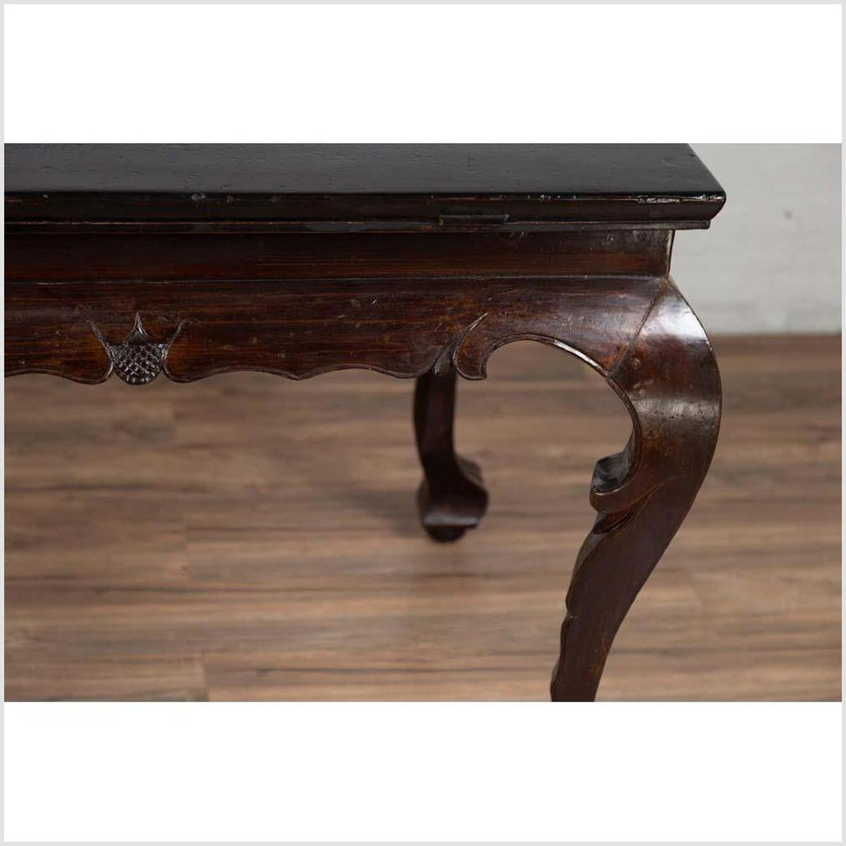 Chinese Antique Center Hall Table with Black Lacquered Top and Cabriole Legs-11. Asian & Chinese Furniture, Art, Antiques, Vintage Home Décor for sale at FEA Home