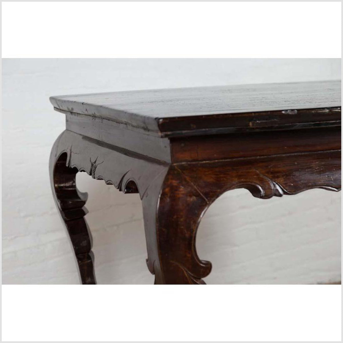 Chinese Antique Center Hall Table with Black Lacquered Top and Cabriole Legs-15. Asian & Chinese Furniture, Art, Antiques, Vintage Home Décor for sale at FEA Home