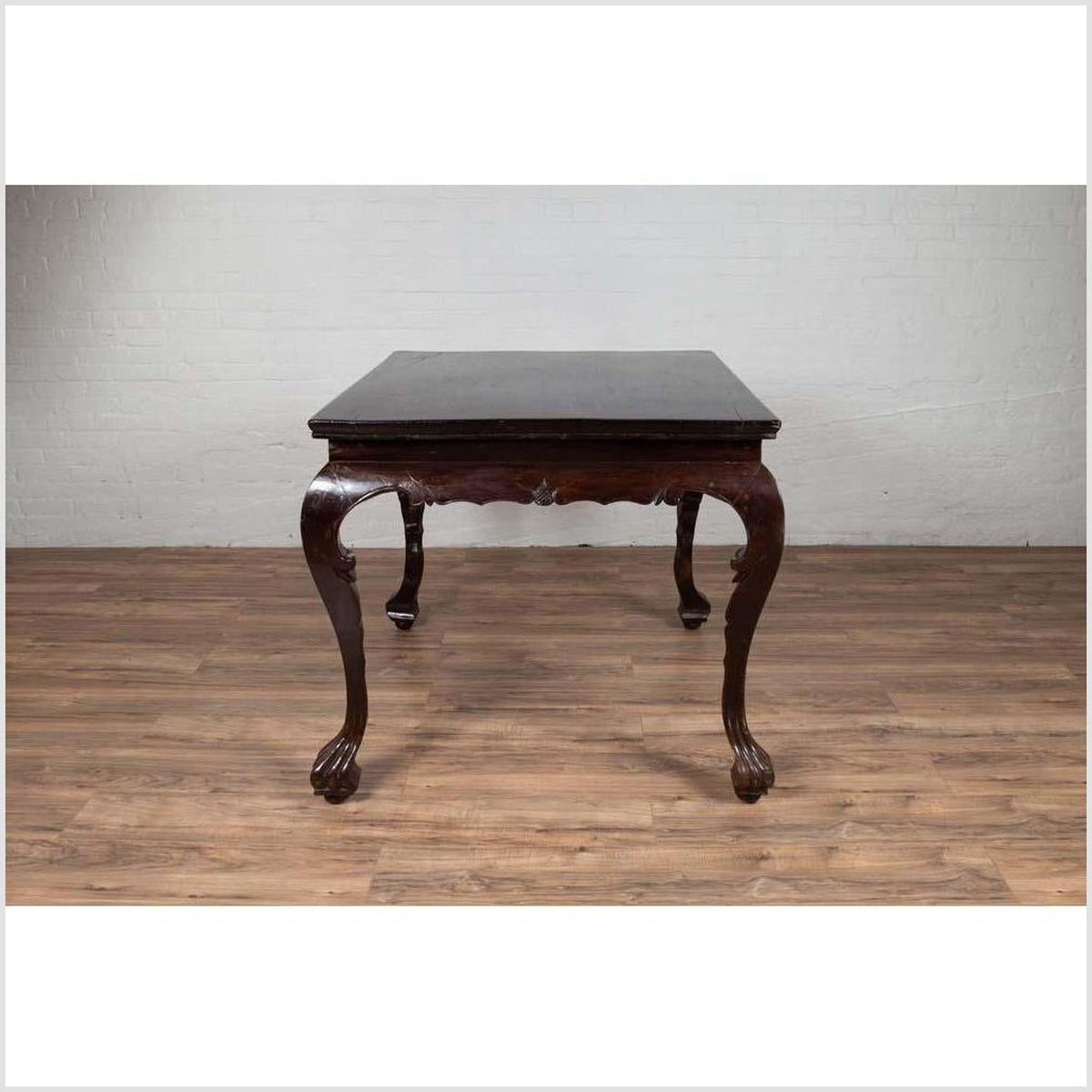 Chinese Antique Center Hall Table with Black Lacquered Top and Cabriole Legs-16. Asian & Chinese Furniture, Art, Antiques, Vintage Home Décor for sale at FEA Home