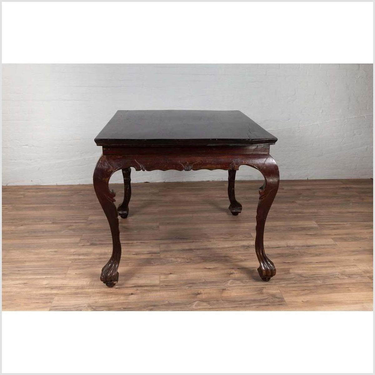 Chinese Antique Center Hall Table with Black Lacquered Top and Cabriole Legs-18. Asian & Chinese Furniture, Art, Antiques, Vintage Home Décor for sale at FEA Home