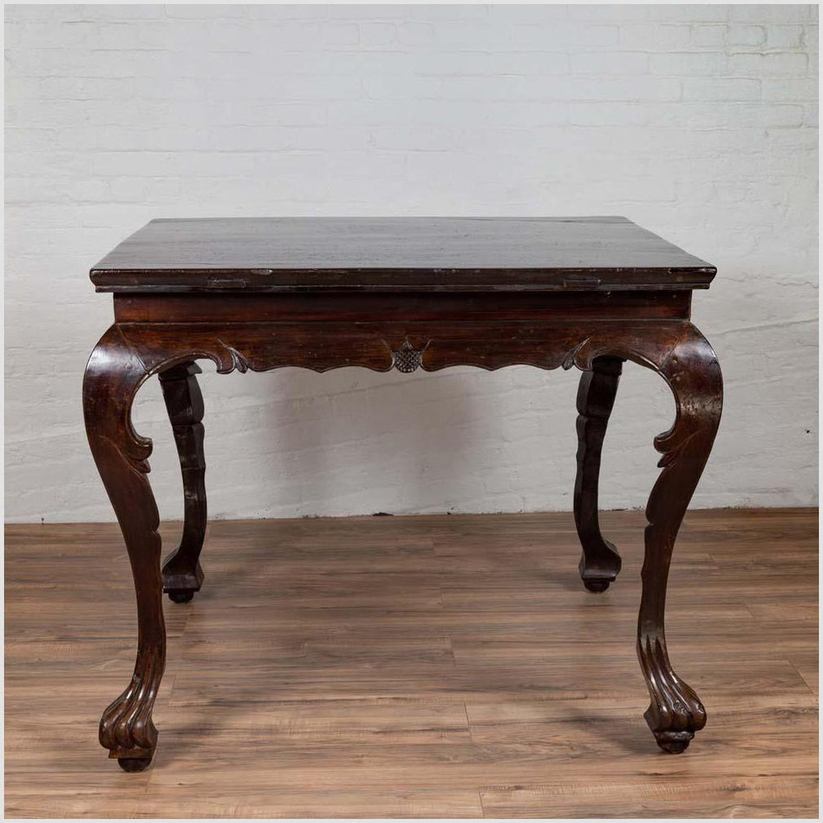 Chinese Antique Center Hall Table with Black Lacquered Top and Cabriole Legs-5. Asian & Chinese Furniture, Art, Antiques, Vintage Home Décor for sale at FEA Home