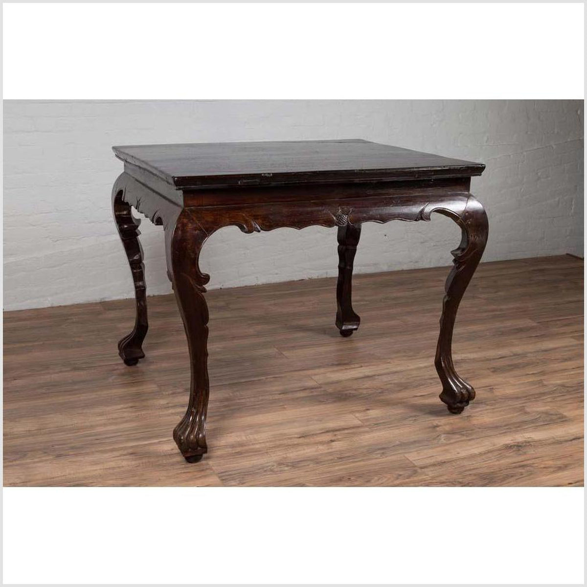 Chinese Antique Center Hall Table with Black Lacquered Top and Cabriole Legs-6. Asian & Chinese Furniture, Art, Antiques, Vintage Home Décor for sale at FEA Home