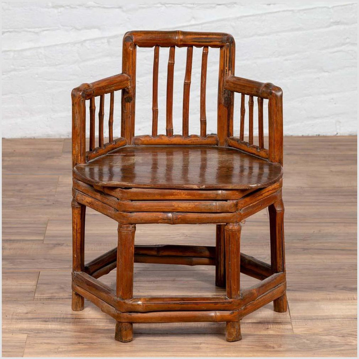 Chinese Antique Child's Corner Chair with Bamboo Frame and Hexagonal Base-4. Asian & Chinese Furniture, Art, Antiques, Vintage Home Décor for sale at FEA Home