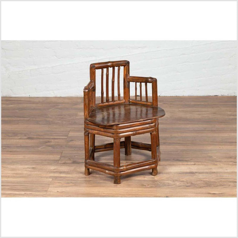 Chinese Antique Child's Corner Chair with Bamboo Frame and Hexagonal Base-YN6165-2. Asian & Chinese Furniture, Art, Antiques, Vintage Home Décor for sale at FEA Home
