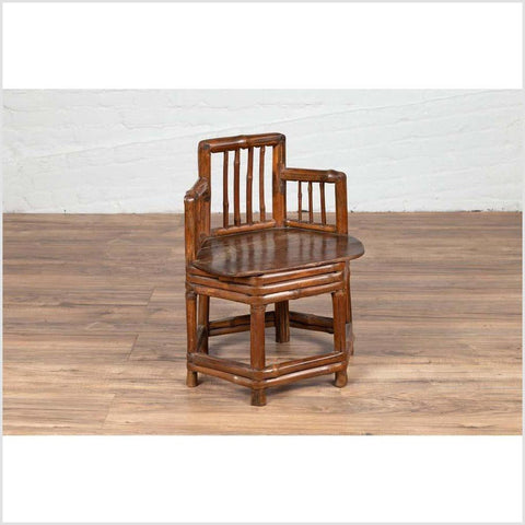 Chinese Antique Child's Corner Chair with Bamboo Frame and Hexagonal Base-YN6165-2. Asian & Chinese Furniture, Art, Antiques, Vintage Home Décor for sale at FEA Home