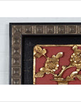 Chinese Antique Giltwood and Red Painted Floral Architectural Panel in New Frame-11. Asian & Chinese Furniture, Art, Antiques, Vintage Home Décor for sale at FEA Home