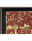 Chinese Antique Giltwood and Red Painted Floral Architectural Panel in New Frame-6. Asian & Chinese Furniture, Art, Antiques, Vintage Home Décor for sale at FEA Home