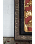 Chinese Antique Giltwood and Red Painted Floral Architectural Panel in New Frame-10. Asian & Chinese Furniture, Art, Antiques, Vintage Home Décor for sale at FEA Home