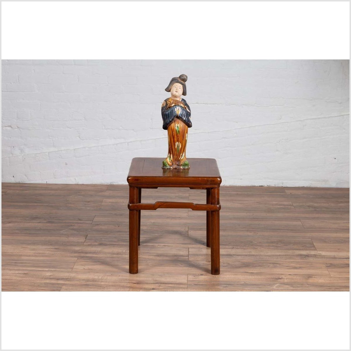 Chinese Antique Ming Style Side Table with Humpback Stretcher and Brown Patina-3. Asian & Chinese Furniture, Art, Antiques, Vintage Home Décor for sale at FEA Home