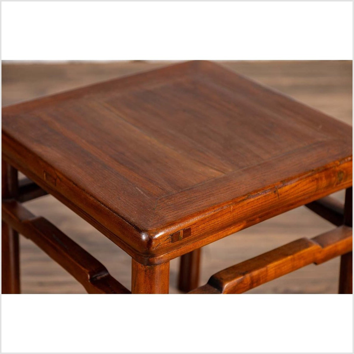 Chinese Antique Ming Style Side Table with Humpback Stretcher and Brown Patina-5. Asian & Chinese Furniture, Art, Antiques, Vintage Home Décor for sale at FEA Home