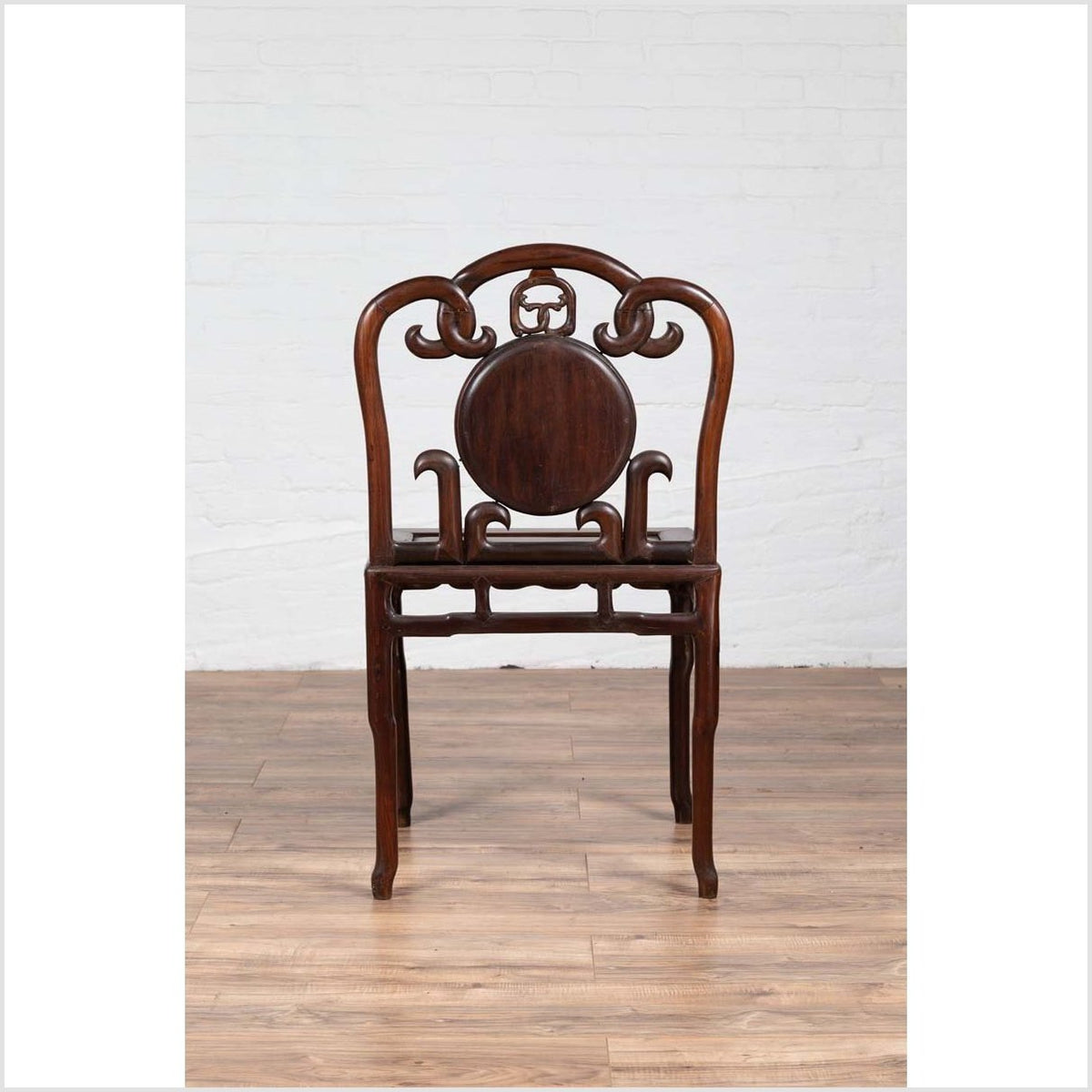 Chinese Antique Rosewood Side Chair with Open Fretwork and Marble Medallion-12. Asian & Chinese Furniture, Art, Antiques, Vintage Home Décor for sale at FEA Home