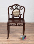 Chinese Antique Rosewood Side Chair with Open Fretwork and Marble Medallion-3. Asian & Chinese Furniture, Art, Antiques, Vintage Home Décor for sale at FEA Home