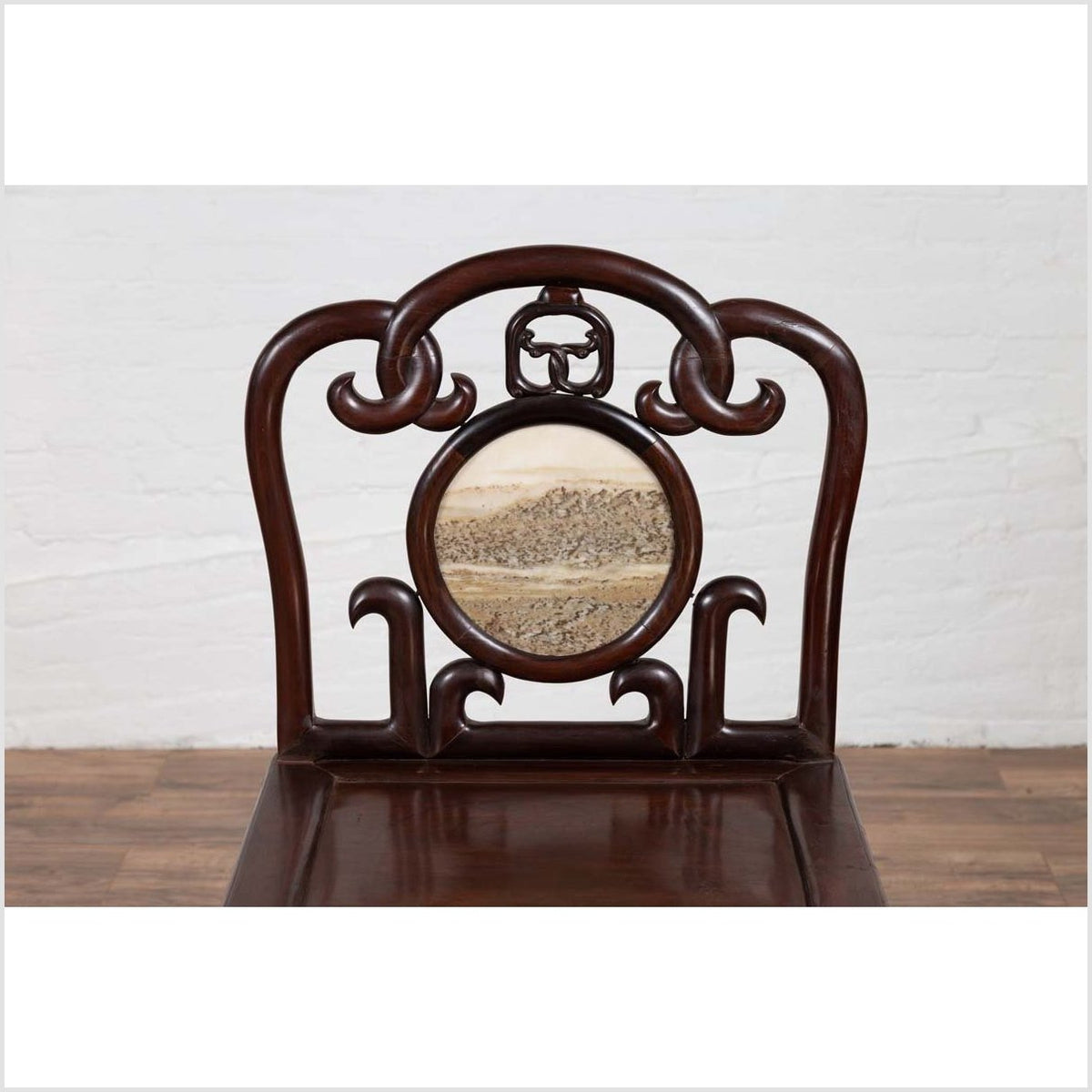 Chinese Antique Rosewood Side Chair with Open Fretwork and Marble Medallion-5. Asian & Chinese Furniture, Art, Antiques, Vintage Home Décor for sale at FEA Home