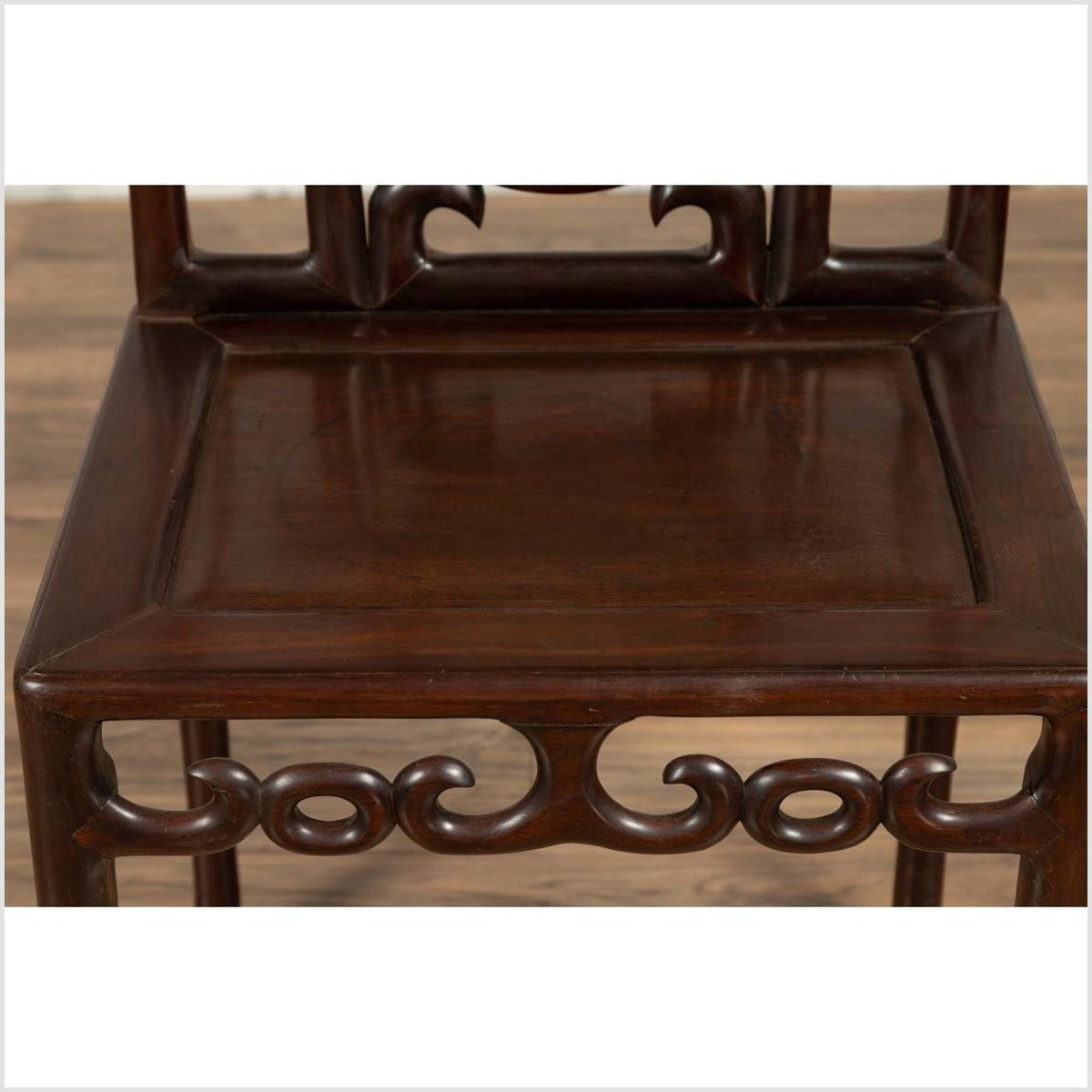 Chinese Antique Rosewood Side Chair with Open Fretwork and Marble Medallion-6. Asian & Chinese Furniture, Art, Antiques, Vintage Home Décor for sale at FEA Home