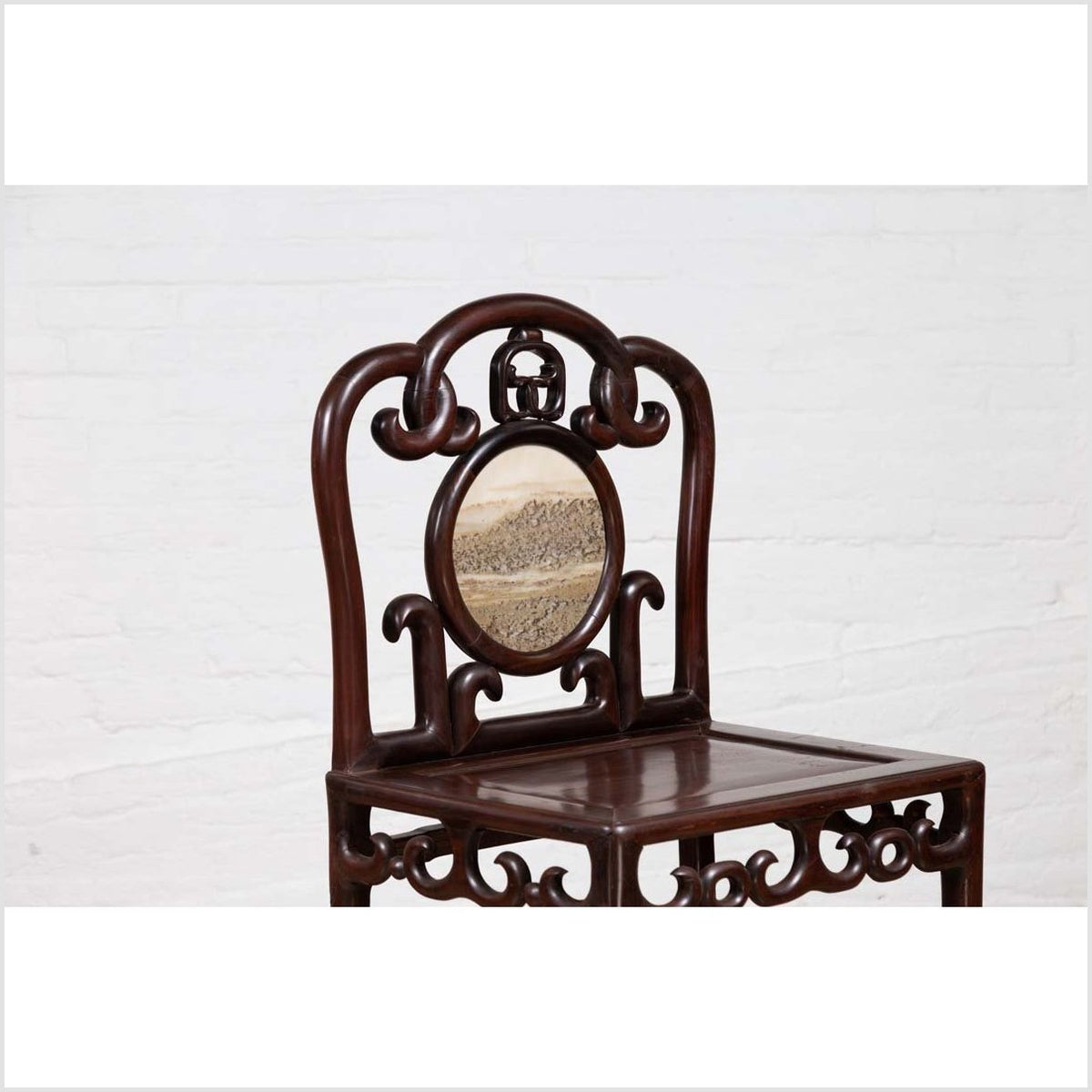 Chinese Antique Rosewood Side Chair with Open Fretwork and Marble Medallion-10. Asian & Chinese Furniture, Art, Antiques, Vintage Home Décor for sale at FEA Home