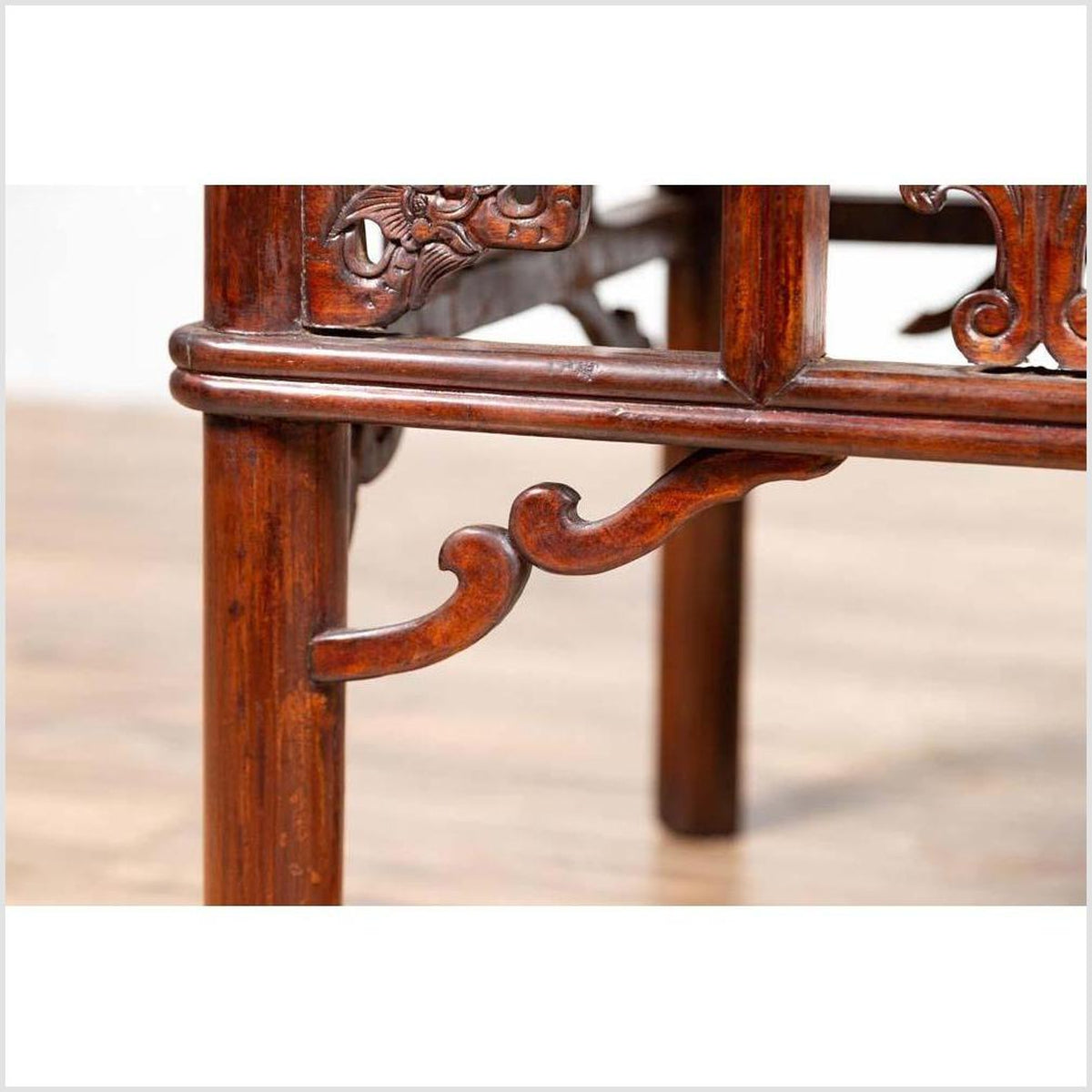Chinese Antique Side Table with Open Fretwork Design and Dark Wood Patina-11. Asian & Chinese Furniture, Art, Antiques, Vintage Home Décor for sale at FEA Home
