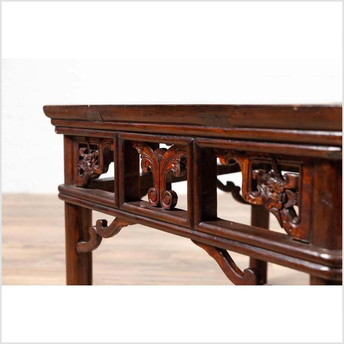 Chinese Antique Side Table with Open Fretwork Design and Dark Wood Patina-17. Asian & Chinese Furniture, Art, Antiques, Vintage Home Décor for sale at FEA Home
