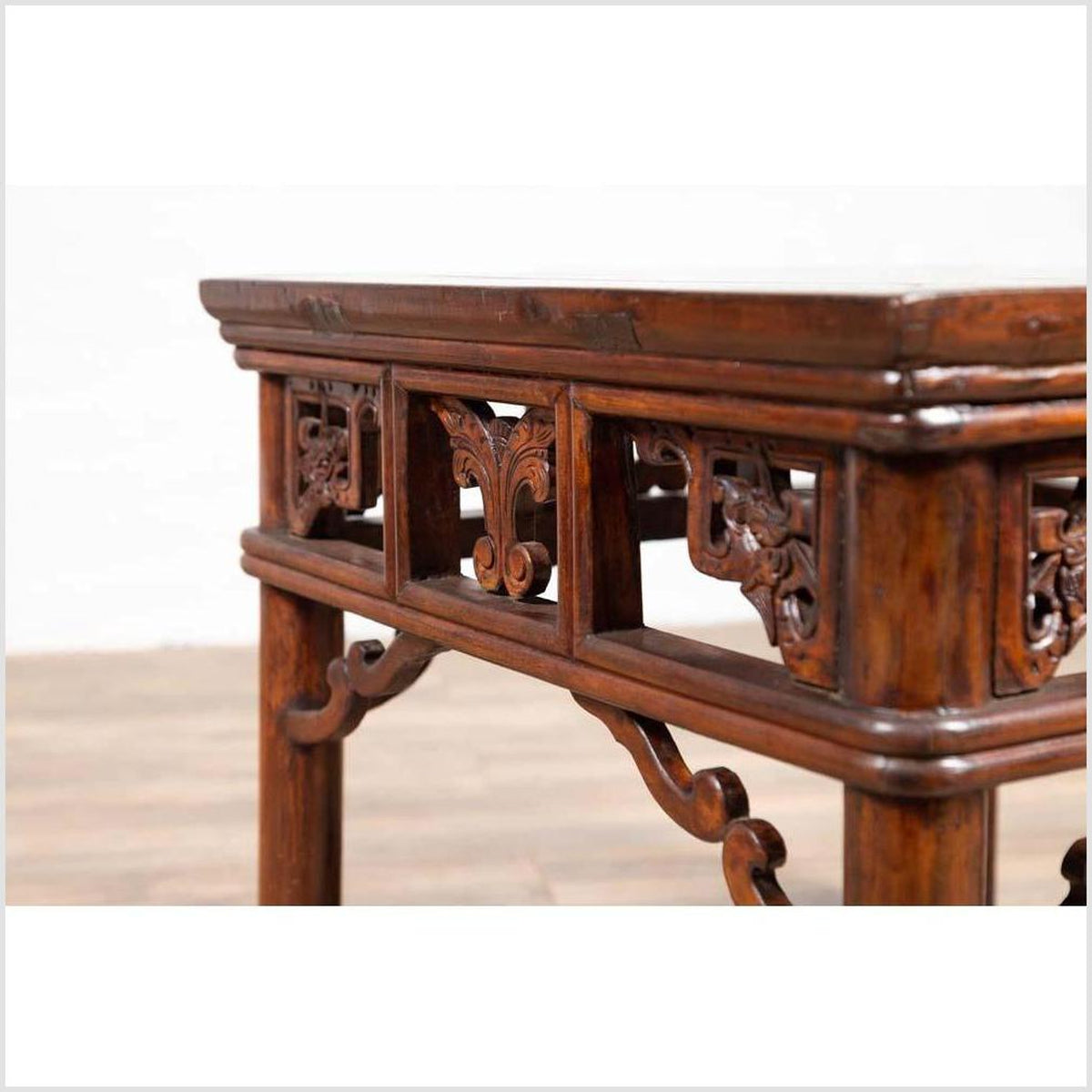 Chinese Antique Side Table with Open Fretwork Design and Dark Wood Patina-18. Asian & Chinese Furniture, Art, Antiques, Vintage Home Décor for sale at FEA Home