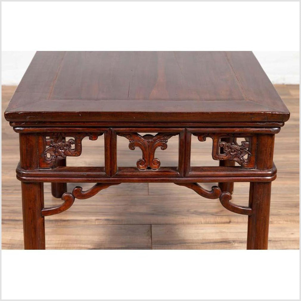 Chinese Antique Side Table with Open Fretwork Design and Dark Wood Patina-7. Asian & Chinese Furniture, Art, Antiques, Vintage Home Décor for sale at FEA Home