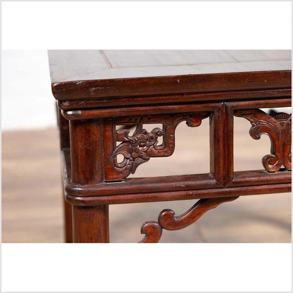 Chinese Antique Side Table with Open Fretwork Design and Dark Wood Patina-8. Asian & Chinese Furniture, Art, Antiques, Vintage Home Décor for sale at FEA Home