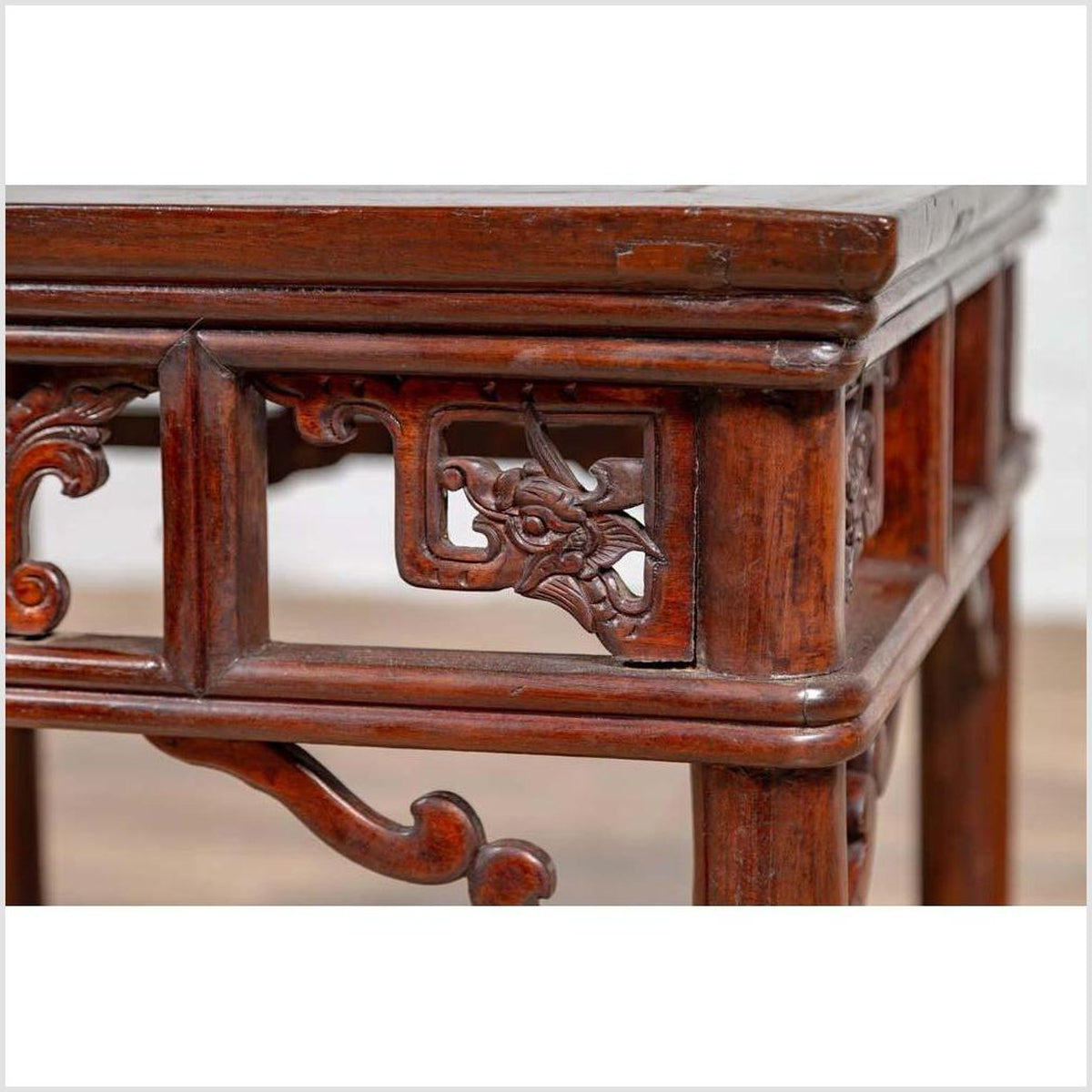 Chinese Antique Side Table with Open Fretwork Design and Dark Wood Patina-10. Asian & Chinese Furniture, Art, Antiques, Vintage Home Décor for sale at FEA Home