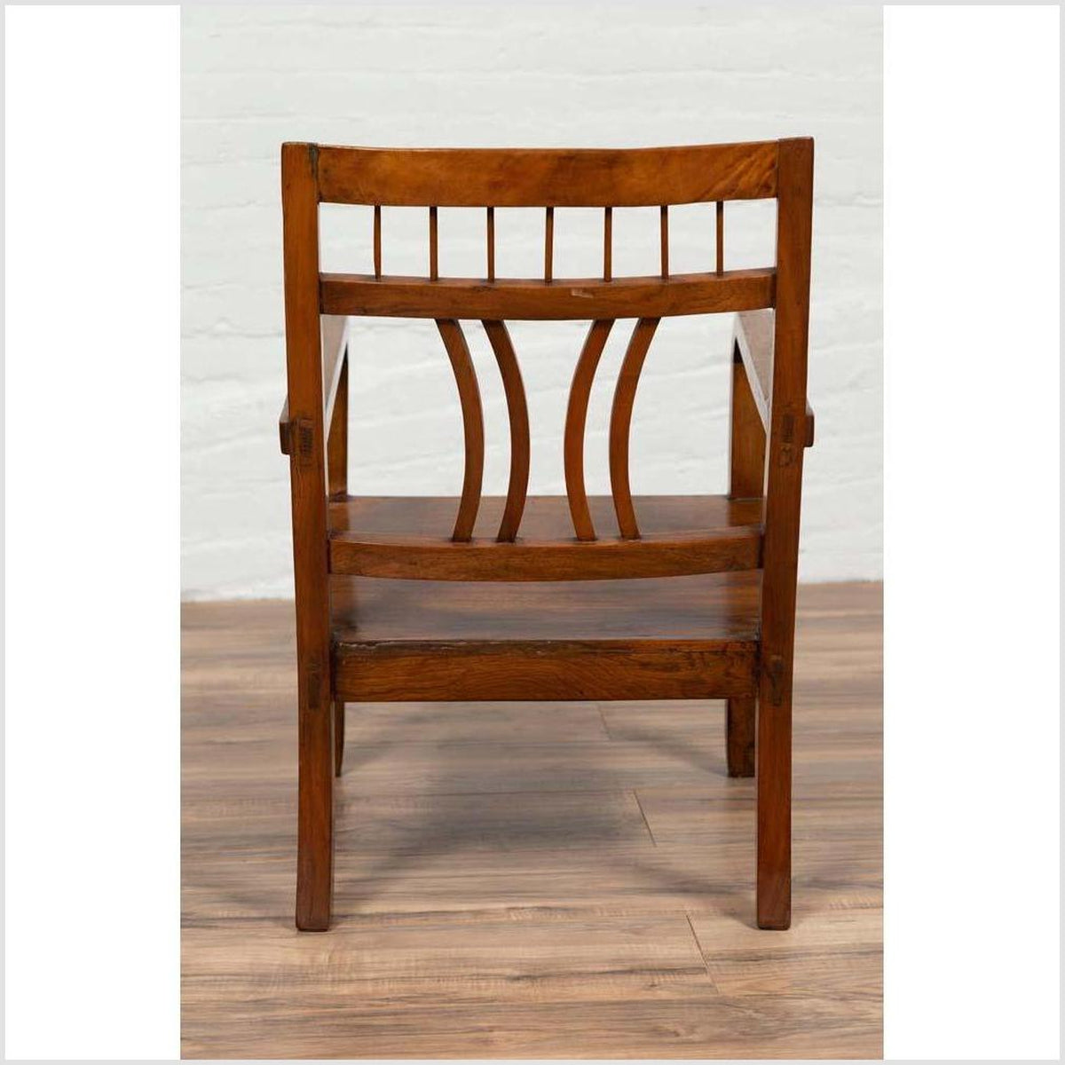 Chinese Art Deco Style 1950s Elmwood Armchair with Pierced Back and Curving Arms-12. Asian & Chinese Furniture, Art, Antiques, Vintage Home Décor for sale at FEA Home