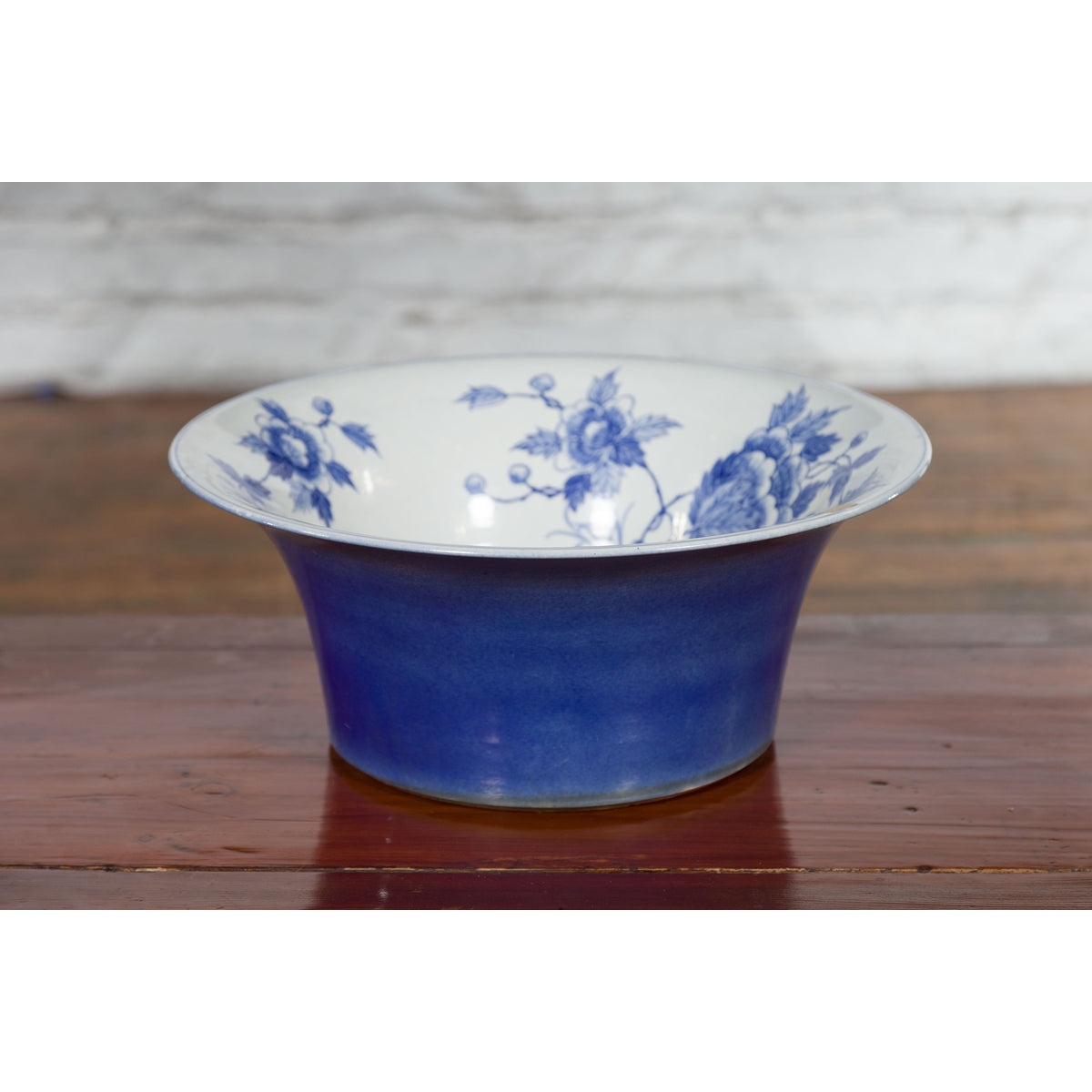 Chinese Blue and White Porcelain Basin with Floral Motifs-13. Asian & Chinese Furniture, Art, Antiques, Vintage Home Décor for sale at FEA Home