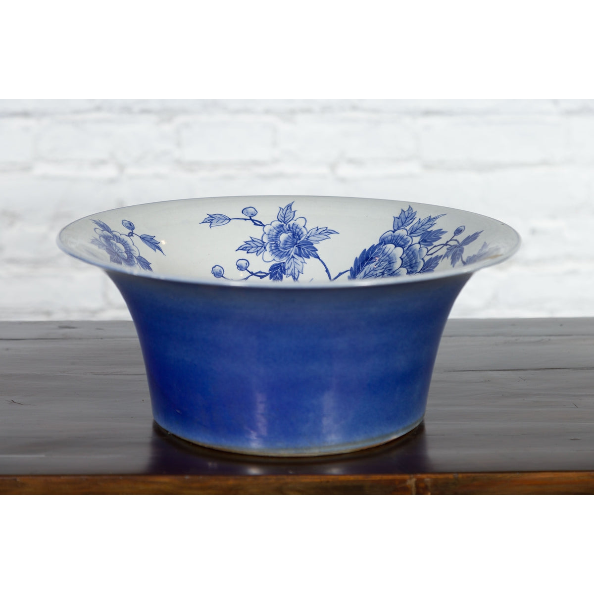 Chinese Blue and White Porcelain Basin with Floral Motifs-3. Asian & Chinese Furniture, Art, Antiques, Vintage Home Décor for sale at FEA Home