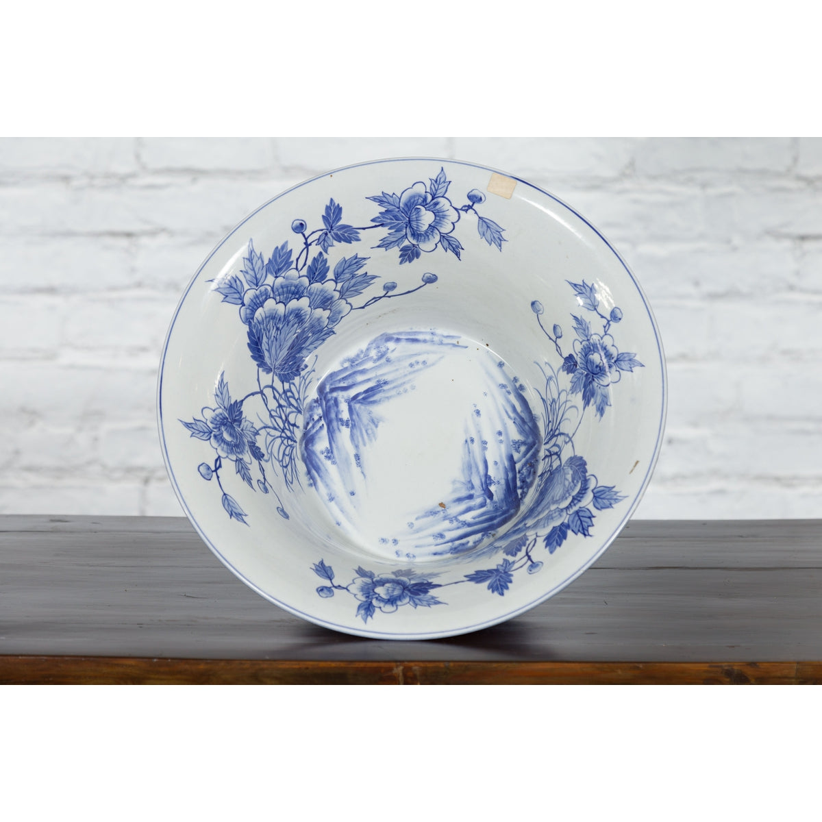 Chinese Blue and White Porcelain Basin with Floral Motifs-6. Asian & Chinese Furniture, Art, Antiques, Vintage Home Décor for sale at FEA Home