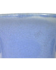 Close-up of a light blue Chinese celadon ceramic planter with crackle glaze and two small side handles.