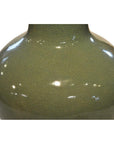 Close-up of a green crackle celadon porcelain vase with glossy reflections, showing detailed crackled glaze.