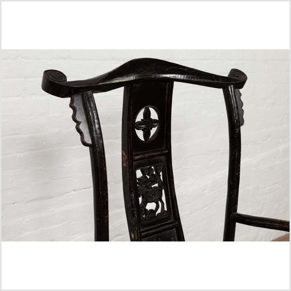 Chinese Elmwood Dark Patina Dengguayi Scholar's Lamp Armchair with Pierced Splat-12. Asian & Chinese Furniture, Art, Antiques, Vintage Home Décor for sale at FEA Home