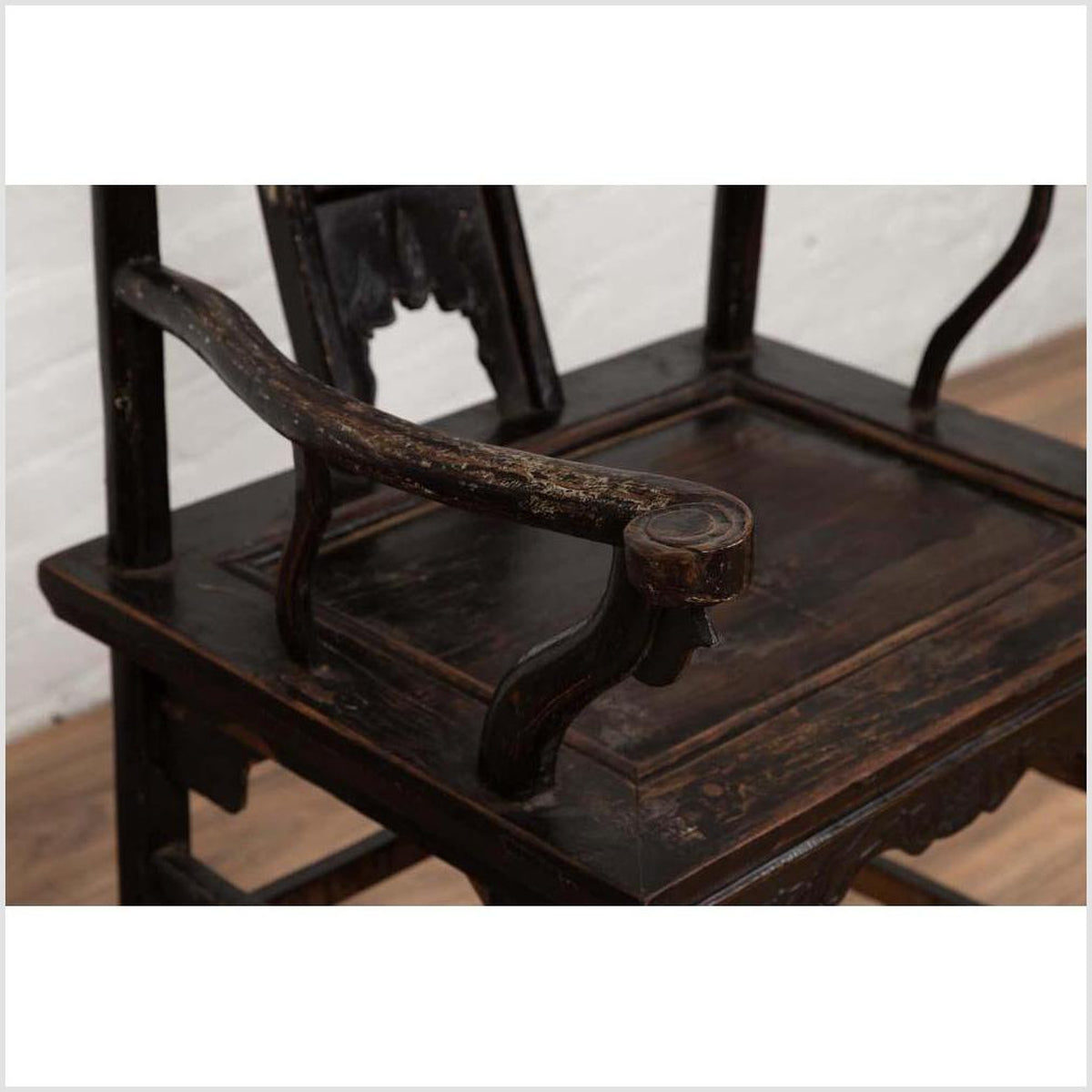 Chinese Elmwood Dark Patina Dengguayi Scholar's Lamp Armchair with Pierced Splat-14. Asian & Chinese Furniture, Art, Antiques, Vintage Home Décor for sale at FEA Home