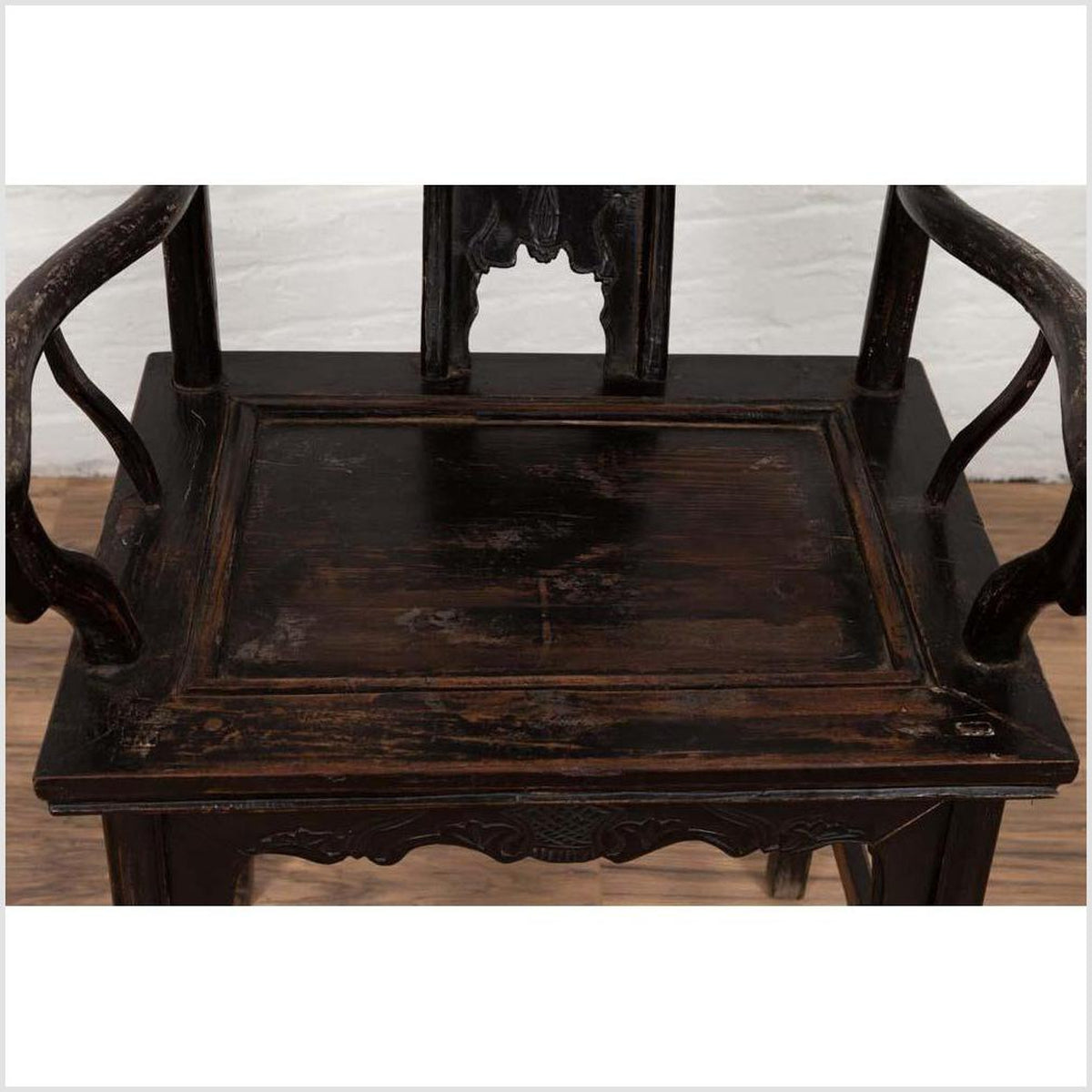 Chinese Elmwood Dark Patina Dengguayi Scholar's Lamp Armchair with Pierced Splat-15. Asian & Chinese Furniture, Art, Antiques, Vintage Home Décor for sale at FEA Home