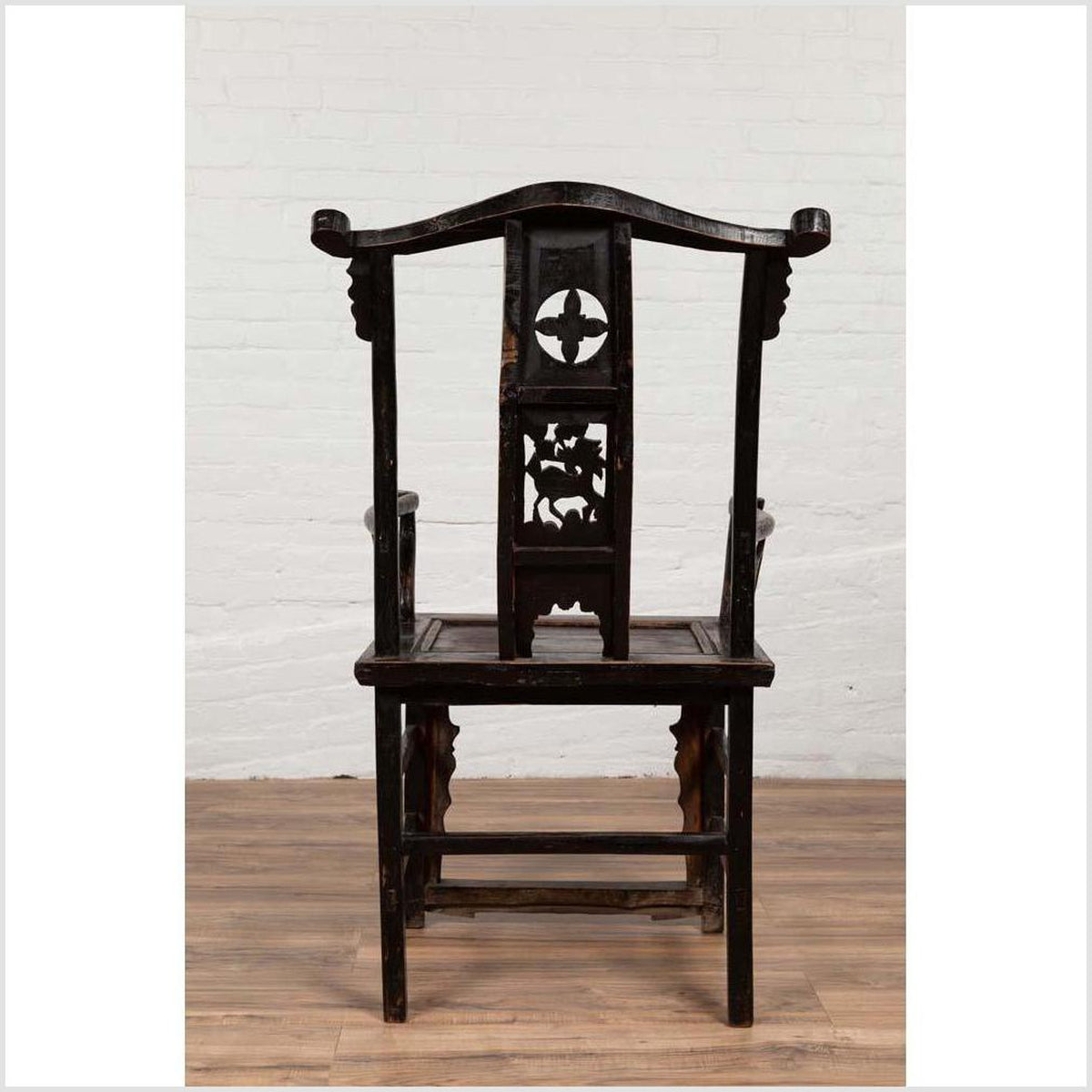Chinese Elmwood Dark Patina Dengguayi Scholar's Lamp Armchair with Pierced Splat-20. Asian & Chinese Furniture, Art, Antiques, Vintage Home Décor for sale at FEA Home