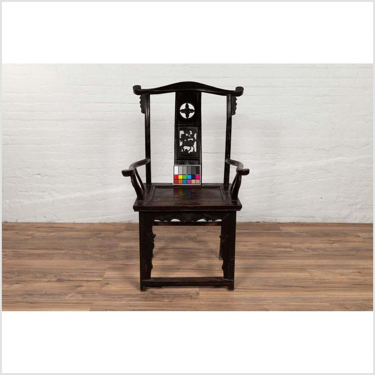 Chinese Elmwood Dark Patina Dengguayi Scholar's Lamp Armchair with Pierced Splat-4. Asian & Chinese Furniture, Art, Antiques, Vintage Home Décor for sale at FEA Home